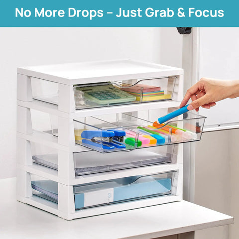 Slick Clear Desktop Organizer With Four Tier Pull Out Drawers And Built In Dividers Keep Your Boss Level Workspace Clean And Ready To Grind For Any Office Supplies Or Stationery Storage Setup