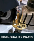 Premium Brass Kw1 Uncut Key Blanks Pack Of 50 for Home and Professional Use being shaped in key cutting machine