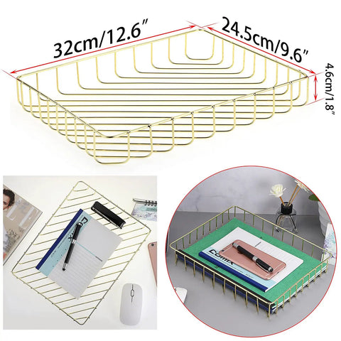 Gold Desk File Tray Organizer For A4 Papers And Documents, wire letter size desk tray with magazine storage basket
