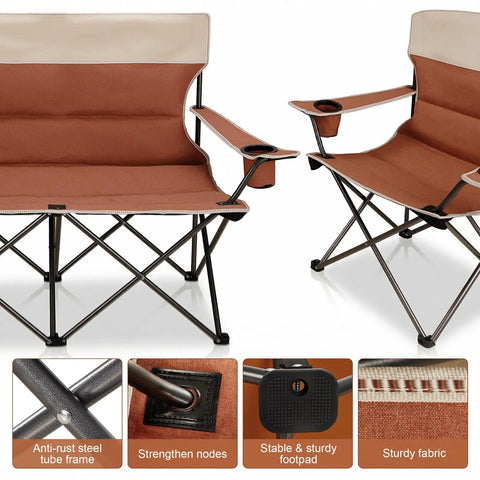 Heavy Duty Camping Chair Set Of Four With Table For Adults Outdoor Folding Lawn Chairs detail showing loveseat and single chair