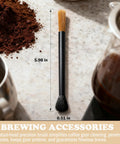 Dual Head Coffee Grinder And Espresso Machine Cleaning Brush With Stiff Bristles For Deep Ground Residue And Grinder Gunk And Soft Bristles For Gentle Dusting On Surfaces, Barista Style Kitchen Cleaner For Home, Cafe, And Bar Equipment on marble countertop.