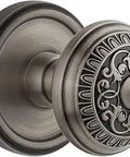 Georgetown Rosette With Windsor Knob Passage Door Hardware In Antique Pewter, Two And Three Eighths Backset, Classic Design