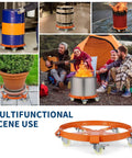 Workhorse Heavy Duty Drum Dolly With 4 Wheels, Steel Oil Barrel Cart For Moving Bulk Cylinders, multiple uses and scenes shown.
