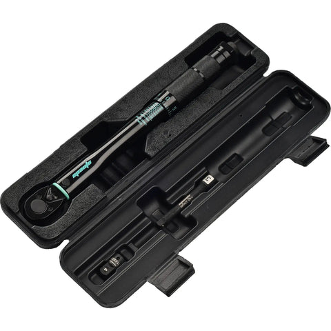 Click Torque Wrench With One Quarter Inch Drive, 20 To 200 Inch Pounds, Durable Chrome Vanadium, Knurled Grip in storage case.