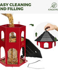 Heavy Duty Metal Bird Feeder For Outdoor Hanging With Circular Perch, Squirrel Proof Chew Proof Design, Weatherproof And Rust Resistant Finish, Easy To Clean And Refill, 4 Lb Seed Capacity, Red