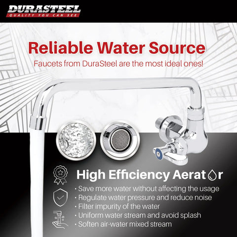 Wall Mounted Commercial Kitchen Wok Range Faucet With 14 Inch Swivel Spout Brass Construction Chrome Polished Finish