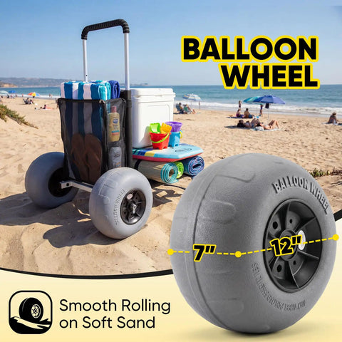 Beach Wagon With 12 Inch Massive Wheels For Sand And All Terrain Hauling, Heavy Duty Foldable Cart With Balloon Tires