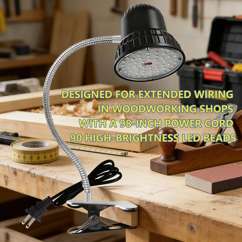 Clamp Light With 3000 Lumen Bright White 6500K Task Lamp Pro Grade Heavy Duty Metal Clamp Base with 98 Inch Cord in workshop