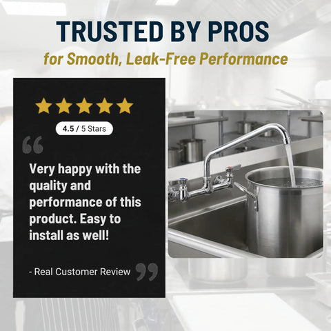 Beefy Heavy Duty Low Lead Wall Mount Faucet With 10 Inch Swing Spout For Commercial Kitchens in use filling a pot.