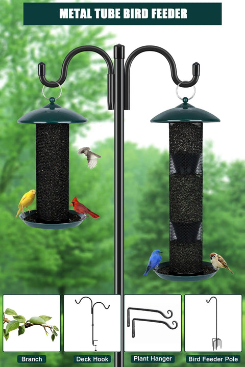 Outdoor Finch Bird Feeder With 2.5 Pound Capacity Squirrel Proof Metal Mesh Tube Hanging Feeder For Thistle And Nyjer Seed Green