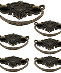 Six Pack Vintage Antique Bronze Drawer Pull Handles With Backplates For Retro Drawers Jewelry Boxes Kitchen Cabinets 2.64x1.69 Premium Zinc