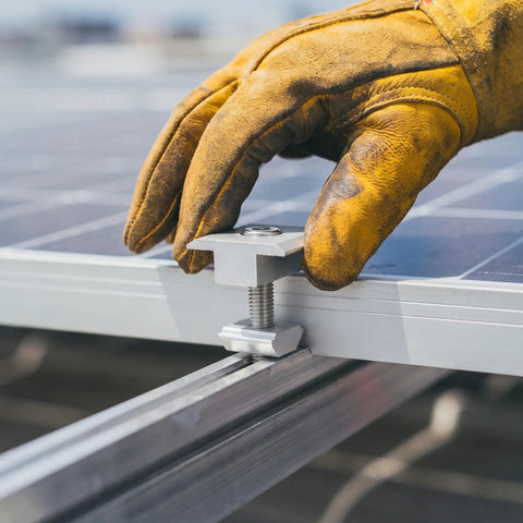 Premium Aluminum Solar Panel Mid Clamp Bracket For Roof Mount No Drill Setup No Sweat Slide Nut Design Bulletproof Hold for secure installation.
