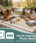 2 In 1 Extra Large Boho Beach Blanket Towel Giant Woven Outdoor Picnic Mat for Camping and Travel used by friends outdoors