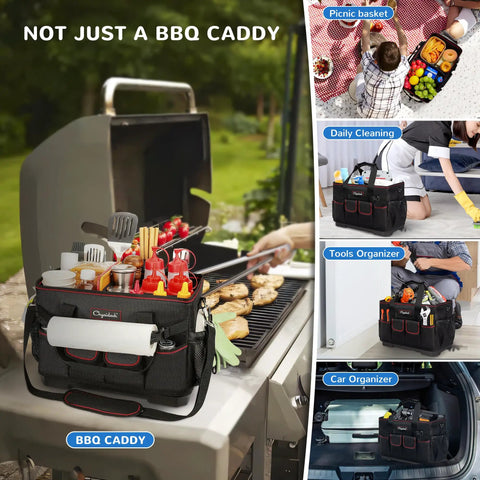Large Grill Caddy With Hard Bottom And Paper Towel Holder All In One Outdoor BBQ Utensil Organizer on grill and picnic use