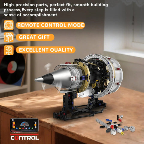 Aircraft Engine Building Kit With App Control Lighted Dope Mini Turbojet Model Featuring 564 Plus Pieces for display
