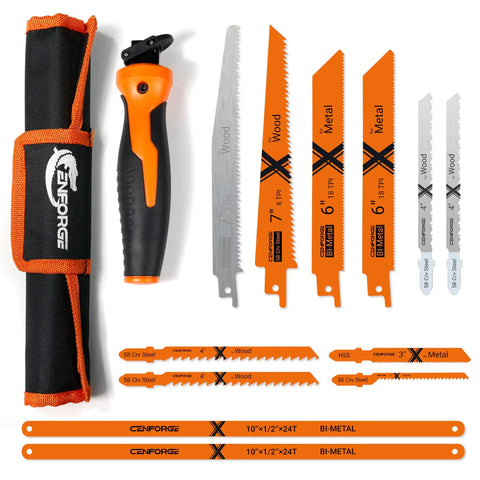 13 Piece Multi Purpose Hand Saw Set With Ergonomic Handle And 12 Assorted Blades For Wood Metal Drywall Plastic And Pruning
