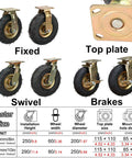 Heavy Duty Rubber Caster Wheels 8 Or 10 Inch Shock Absorbing Pneumatic Tires Silent Swivel Casters with fixed, swivel, and brake options.
