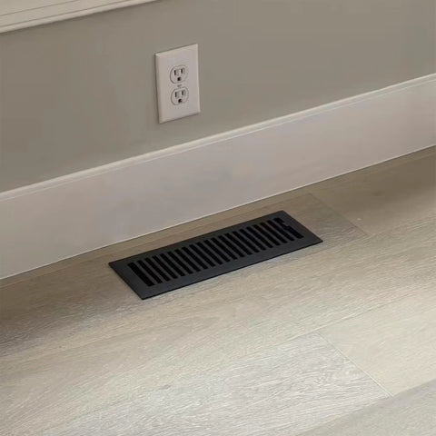 4 X 10 Cast Aluminum Contemporary Vent Cover In Black For Floor And Wall Registers With Adjustable Dampers And Durable Finish