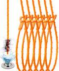 Six Pack 25 Inch Sink Drain Snake Tool Set For Quick Unclogging Hair Clog Remover Plumbers Snake Drain Cleaner Sticks For Kitchen Sink Shower And Tub Drains, orange plastic, with hair clog and drain.