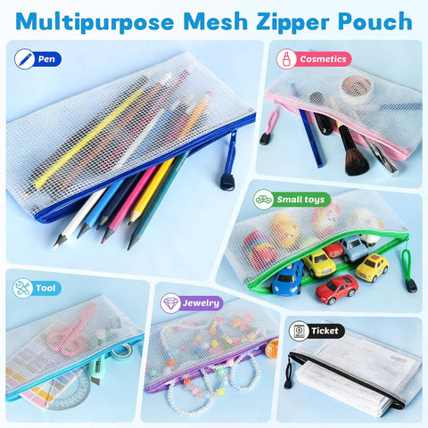 108 Pack Mesh Zipper Pencil Pouches Bulk Set, 9.5x4.5 Inch Waterproof Pencil Cases In 12 Colors For School Storage, travel or office