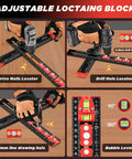 Handy 4 In 1 Drilling Positioning Ruler For Woodworking, Adjustable 13.78 Inch T Square Ruler with marking and bubble levels