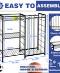 All In One Sports Gear Organizer Cart With Elastic Straps And Removable Basket For Garage Organization, Ball Storage Rack For Basketballs Soccer Balls And More, Hooks For Toy Gear Storage, Black