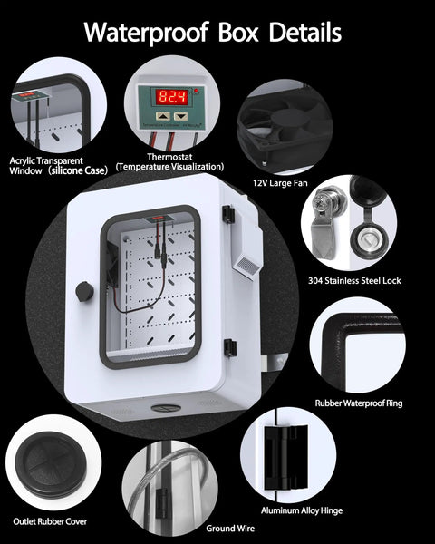 Heavy Duty Outdoor Electrical Box With Clear Window Thermostat And Fan For Precise 0.1F Temperature Control Weatherproof
