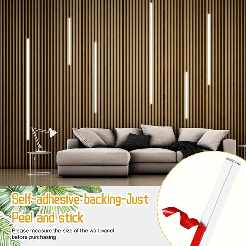 Living room with wood slat walls and Six Pack Wood Wall Panel LED Recessed Lighting Kit With Touch Switch Self Adhesive 3000K Warm White Light