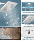 Rainfall Shower System With 8 Inch Polished Chrome Shower Head in use showing water flow and adjustable angle features