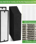 HEPA Replacement Filter For Eureka NEA120 And Toshiba CAF W36USW Smart WiFi Air Purifier Includes Two Pack NEA F1 Filter And Eight Pack NEA C1 Activated Carbon Filter For Dust Pollen Pet Dander And Allergens To Help Your Air Stay Fresh showing new and used filters comparison