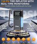 Soulor 150 PSI tire inflator with real-time monitoring feature and display panel