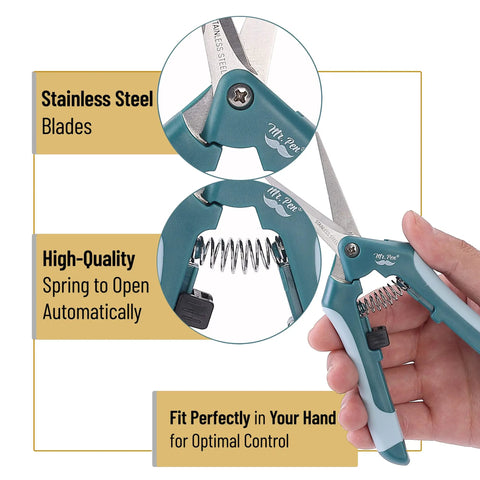 6.5 Inch gardening pruning shears with straight stainless steel blade, ergonomic handle, and spring-loaded mechanism in hand
