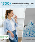 Woman drinking from glass, promoting Bottom Loading Water Cooler Dispenser With Cold Warm And Hot Go To Settings For 5 Gallon Bottle.