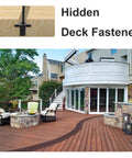 1250 Pcs Heavy Duty Hidden Deck Fasteners With Corrosion Resistant Star Head Screws And Universal Nylon Composite Deck Clips For Quick Hassle Free Install Covers 600 Sq Ft visible on a modern wooden deck.