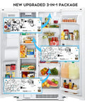 Open refrigerator with Super Bright 7500K Refrigerator LED Replacement Light Kit 3 Pack W10515058 and W10515057 diagram overlays