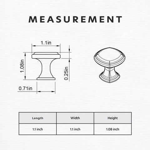 Measurement diagram of Vintage Square Brushed Bronze Cabinet Knobs Set Of 10 For Cabinets And Drawers Oil Rubbed Hardware