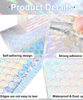 Dope Rainbow Holographic Bubble Mailers with self-seal adhesive, bubble padding, showing tear-resistant and waterproof design features