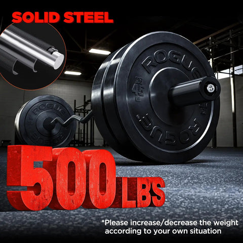 47-Inch Olympic EZ Curl Bar With 2 Spring Collars, Heavy-Duty Barbell With 500 Lb Plates, Solid Steel, E-Coat Finish, Gym Setting