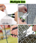 Hog Ring Pliers Kit With 110 Three Quarter Inch Galvanized Rings showing use for fencing, auto upholstery, and netting.