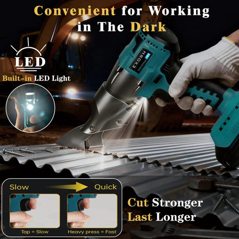 Cordless Brushless Sheet Metal Shear With 360 Degree Pivoting Head, 14 Gauge Cutting Capacity For Stainless Steel Iron Leather And Carpet, Bare Tool, Compatible With 18V Max Batteries in use cutting metal.