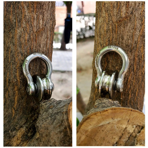 Detachable U Shaped Pulley Small Size With Short Screw Groove Wheel Track Fixed Pulley For Wire Rope Traction In Small Crane Salvage Systems Built Tough Durable 304 Stainless Steel High Load Bearing Capacity mounted on tree wood
