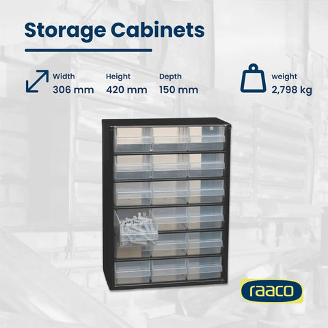 Beefy Heavy Duty Steel Storage Cabinet With 18 Clear Polypropylene Drawers For Small Parts Organizer Screws Nuts Bolts Crafts And Hardware Storage On Workbench Or Wall Mount
