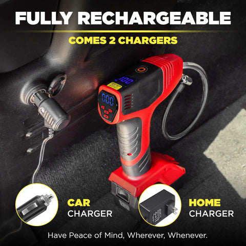 Compact Tire Inflator With Pressure Gauge, Auto Shutoff At Your Set PSI, 150 Max, USB Rechargeable Home Power, Includes Car Cigarette Lighter Cord, Quick And Easy On-The-Go Inflation For Cars, SUVs, And Trucks, As Seen On TV, with car and home chargers