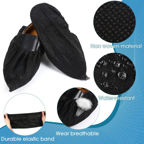 200 Pack Disposable Shoe Covers Non Slip Waterproof Non Woven Fabric Black Booties For Indoor Outdoor Use Extra Large 100 Pairs Recyclable Durable Slip Resistant Boot Covers