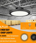 8 Pack 200W LED High Bay Lights 30000 Lumens 6500K UFO High Bay LED Shop Lights AC100277V With Plug in warehouse