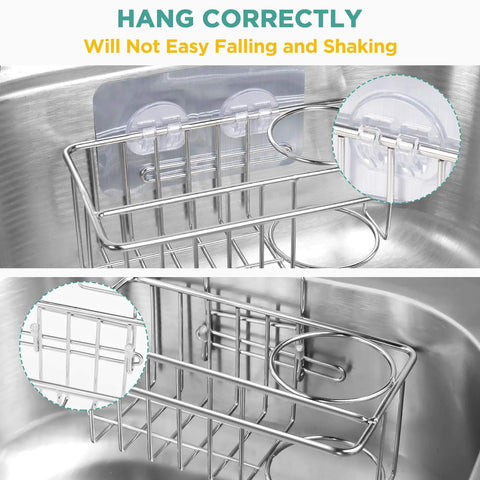 5 In 1 Sponge Holder For Kitchen Sink Space Saving SUS304 Stainless Steel Organizer No Drilling Or Adhesive Two Ways To Install Holds 2 Sponges 1 Dish Cloth 1 Brush And 2 Sink Strainers