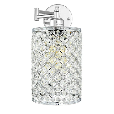 One Light Sleek Modern Wall Lamp With Swing Arm Dimmable Crystal Glass Shade Industrial Metal Round Sconce For E26 Base Plug In