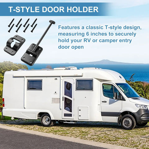 Road Warrior Six Inch T Style Entry Door Holder For Camper And RV Setups with classic design for secure door support.