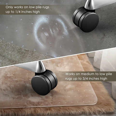 Office chair wheel on Heavy Duty PET Chair Mat For Carpeted Floors 32 X 48 Inches Hard Material Desk Floor Protector Slip Resistant Easy Glide