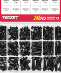 Heavy Duty Flanged Bolts And Nuts Kit Black Alloy Steel Grade 10.9 245 Pieces M6 M8 M10 Hex Flange Head Black Oxide Finish
